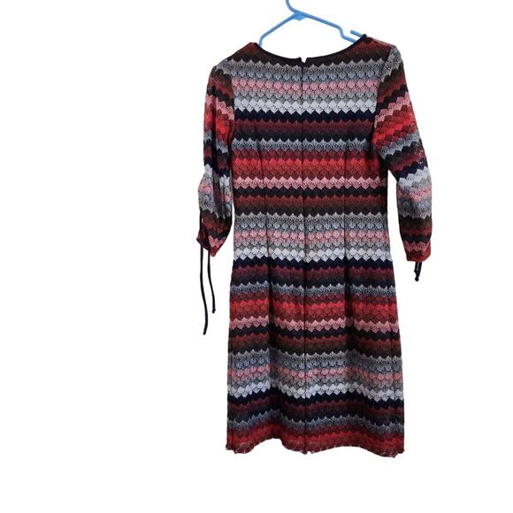 R&K Navy Multicolor Lace Striped U-Neck 3/4 Tie Sleeves A-Line Dress Mini Size 6 - Picture 2 of 9